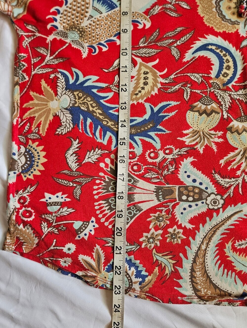 Chaps Denim Womens Red Paisley And Floral Short Sleeve Boxy Fit Top Size XL - Picture 7 of 15